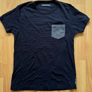 French Connection Navy T-Shirt with Striped Pocket